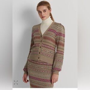 NWT Lauren by Ralph Lauren Women's Fair Isle Cotton-Blend Cardigan Sweater M